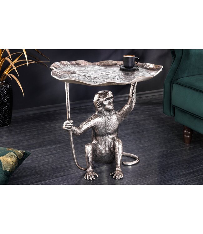 Invicta Interior Design Bijzettafel WILDLIFE MONKEY 60cm Zilver Metaal Handgemaakt - 44836