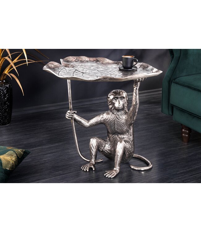 Invicta Interior Design Bijzettafel WILDLIFE MONKEY 60cm Zilver Metaal Handgemaakt - 44836