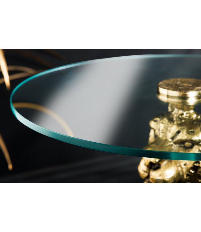 Invicta Interior Ronde bijzettafel WILDLIFE PANTHER 60cm goud antiek metalen glassculptuur handgemaakt - 44825