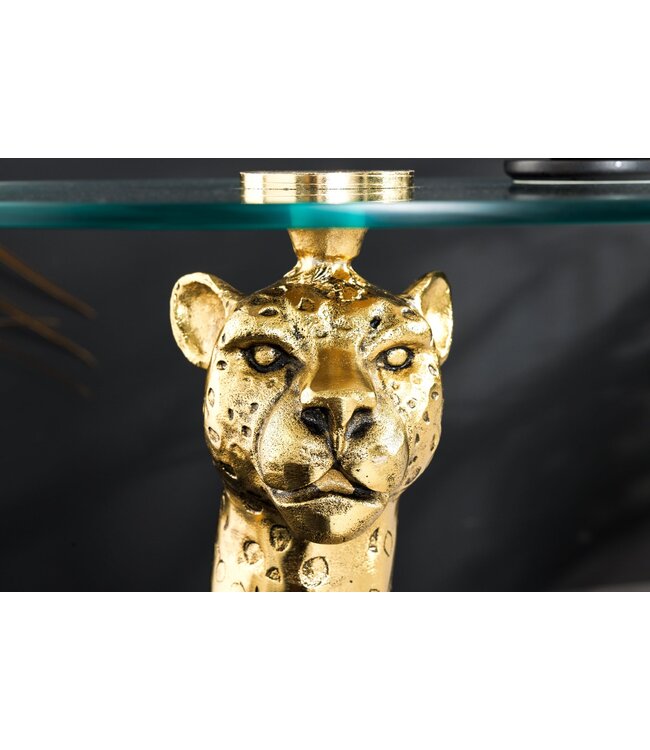 Invicta Interior Ronde bijzettafel WILDLIFE PANTHER 60cm goud antiek metalen glassculptuur handgemaakt - 44825