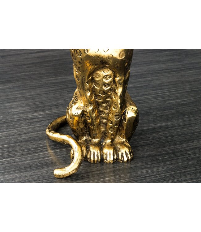 Invicta Interior Ronde bijzettafel WILDLIFE PANTHER 60cm goud antiek metalen glassculptuur handgemaakt - 44825