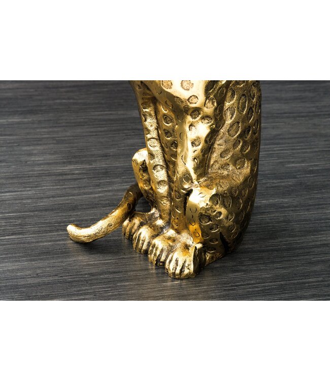 Invicta Interior Ronde bijzettafel WILDLIFE PANTHER 60cm goud antiek metalen glassculptuur handgemaakt - 44825