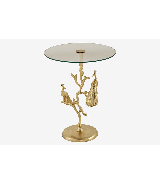 Invicta Interior Ronde bijzettafel WILDLIFE PEACOCK 60cm goud Metalen Peacock sculptuur met glazen blad - 44829