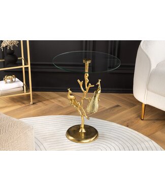 Invicta Interior Ronde bijzettafel WILDLIFE PEACOCK 60cm goud Metalen Peacock sculptuur met glazen blad - 44829
