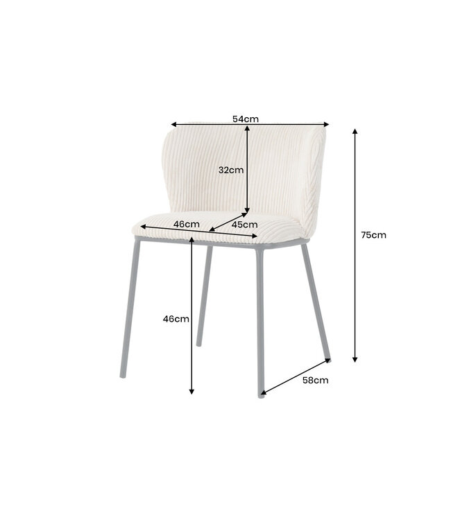 Invicta Interior Design stoel LYON beige corduroy zwarte metalen poten - 44961