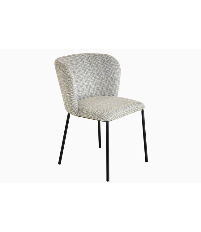 Invicta Interior Design Stoel LYON Blauw Geruite Bouclé Zwart Metalen Poten - 44959