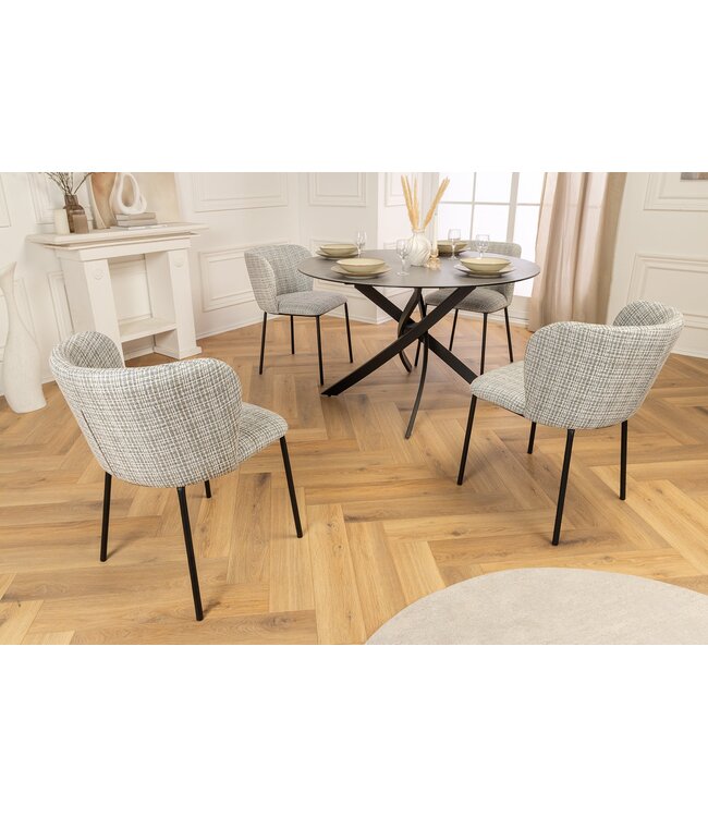 Invicta Interior Design Stoel LYON Blauw Geruite Bouclé Zwart Metalen Poten - 44959