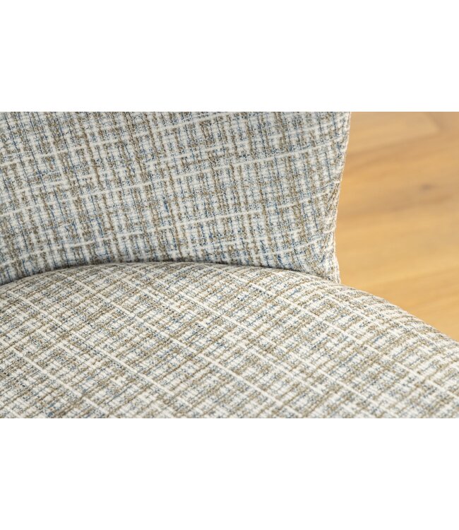 Invicta Interior Design Stoel LYON Blauw Geruite Bouclé Zwart Metalen Poten - 44959