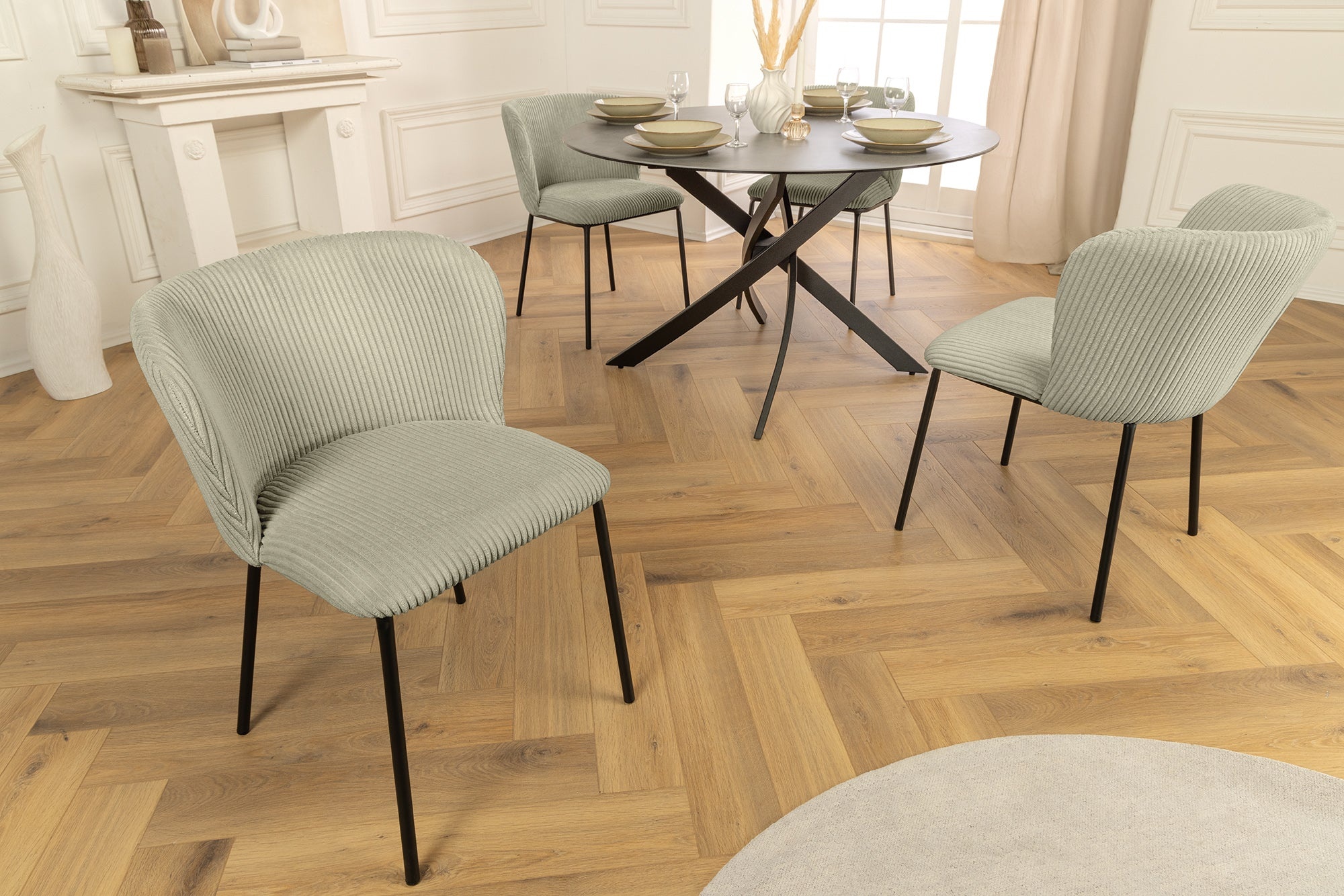 Design Stoel LYON mint corduroy zwarte metalen poten - 44963 afbeelding