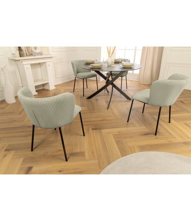Invicta Interior Design Stoel LYON mint corduroy zwarte metalen poten - 44963