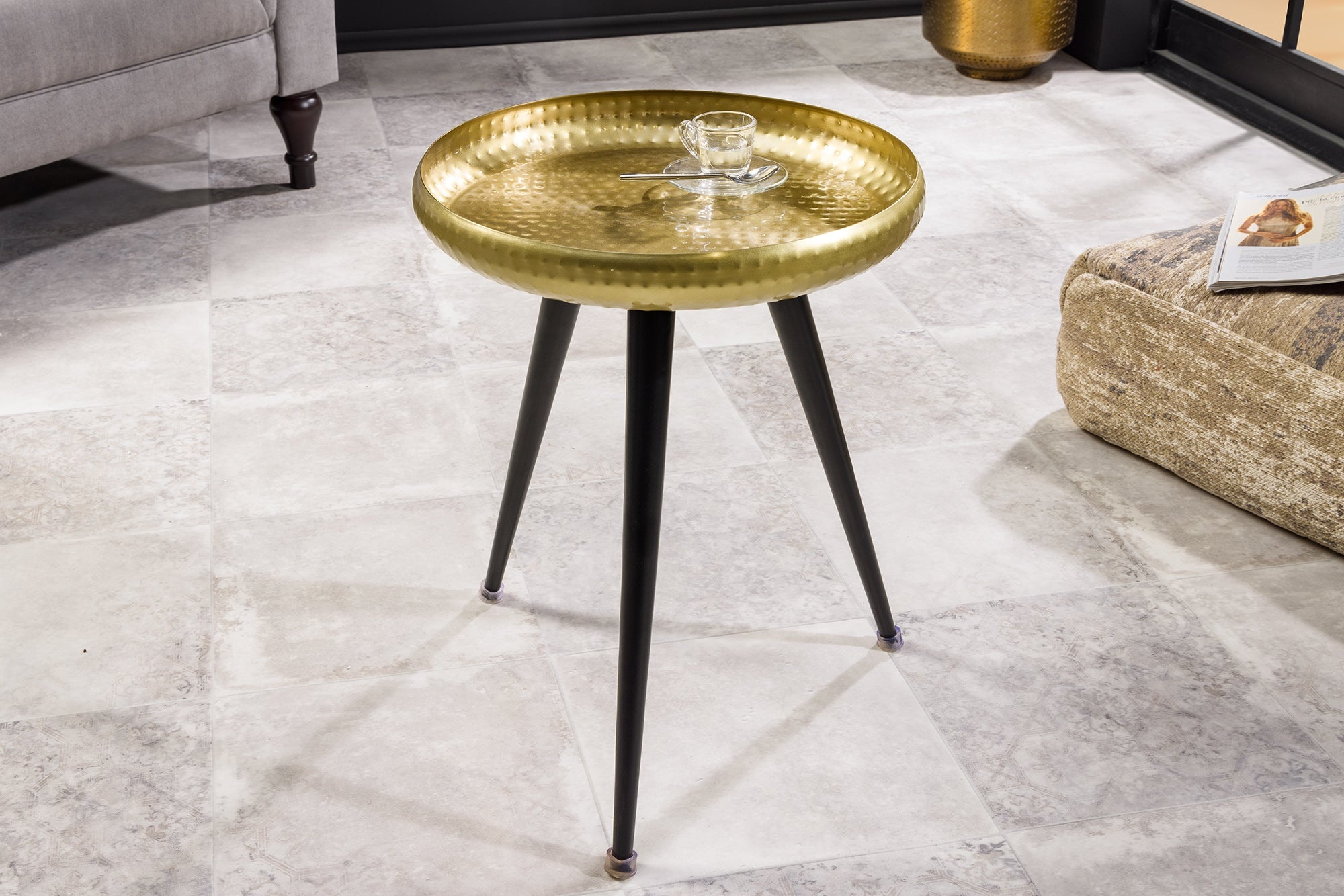 Handgemaakte Bijzettafel ORIENT 55cm Messing Goud Ronde Metaal Gehamerd Design - 44351 afbeelding