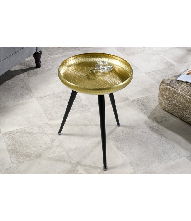 Invicta Interior Handgemaakte Bijzettafel ORIENT 55cm Messing Goud Ronde Metaal Gehamerd Design - 44351