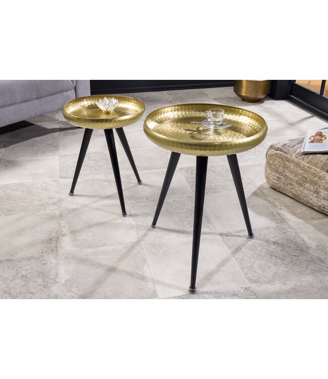 Invicta Interior Handgemaakte Bijzettafel ORIENT 55cm Messing Goud Ronde Metaal Gehamerd Design - 44351