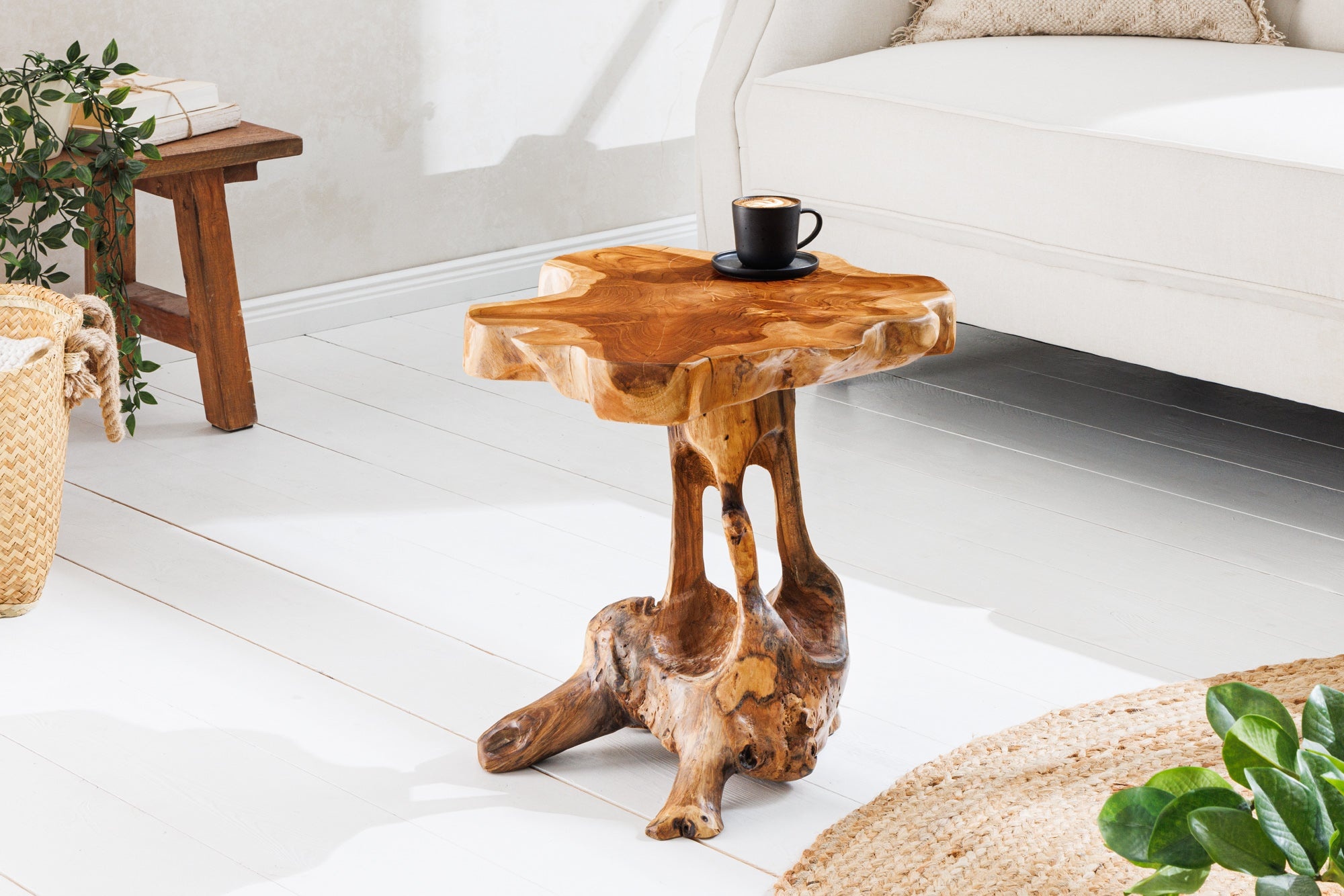 Massief houten bijzettafel ROOT 40cm naturel teakhout gemaakt van wortelhout in paaldesign - 44713 afbeelding