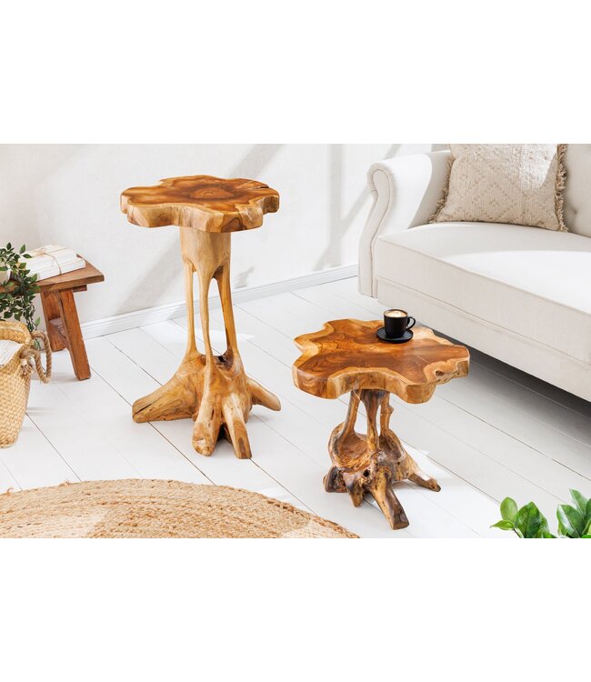 Invicta Interior Massief houten bijzettafel ROOT 40cm naturel teakhout gemaakt van wortelhout in paaldesign - 44713