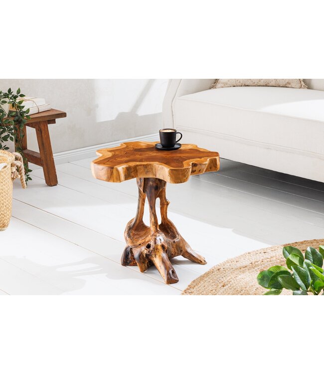 Invicta Interior Massief houten bijzettafel ROOT 40cm naturel teakhout gemaakt van wortelhout in paaldesign - 44713