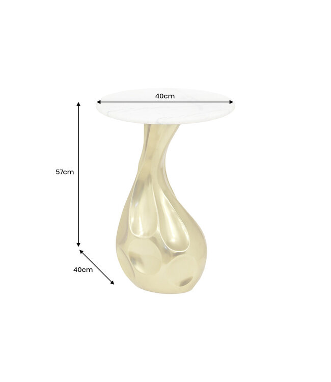 Invicta Interior Ronde bijzettafel TEAR 60cm goud wit met marmeren tafelblad handgemaakt - 44834