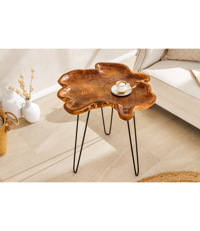 Invicta Interior Unieke bijzettafel WILD 65cm natuurlijke teakhouten haarspeldpoten salontafel - 44708