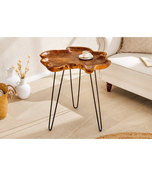 Invicta Interior Unieke bijzettafel WILD 65cm natuurlijke teakhouten haarspeldpoten salontafel - 44708