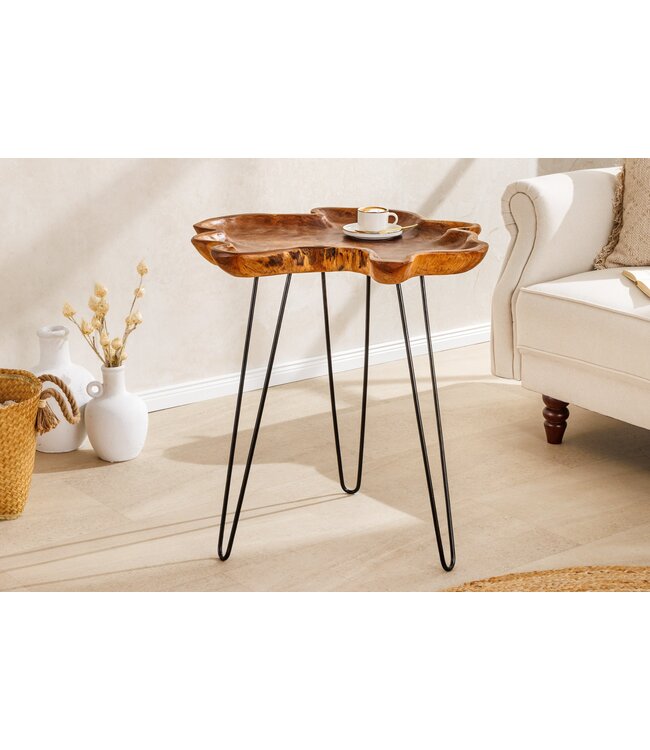Invicta Interior Unieke bijzettafel WILD 65cm natuurlijke teakhouten haarspeldpoten salontafel - 44708