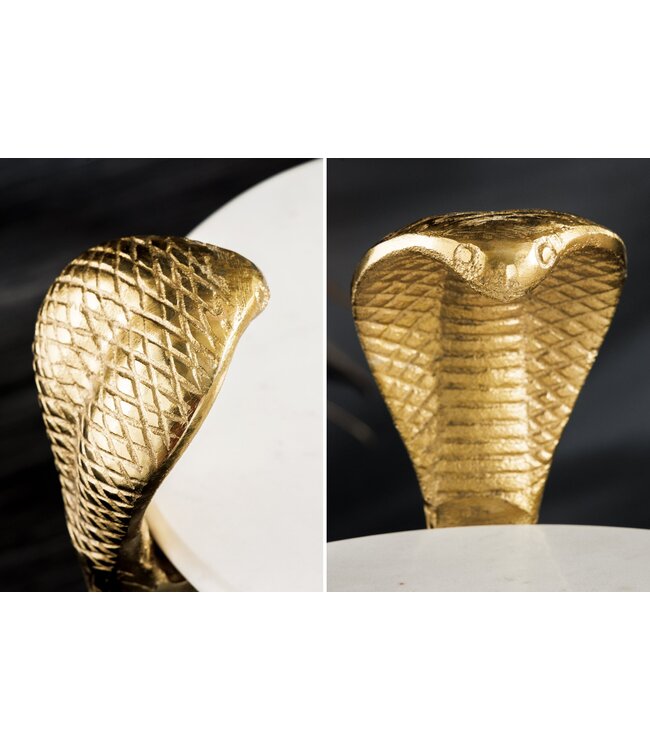 Invicta Interior Ronde bijzettafel WILDLIFE COBRA 65cm goud wit marmer slang sculptuur handgemaakt - 44830