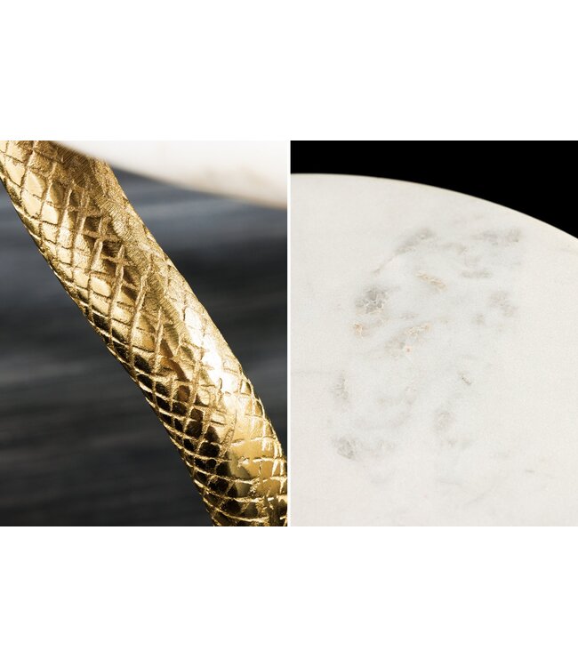 Invicta Interior Ronde bijzettafel WILDLIFE COBRA 65cm goud wit marmer slang sculptuur handgemaakt - 44830