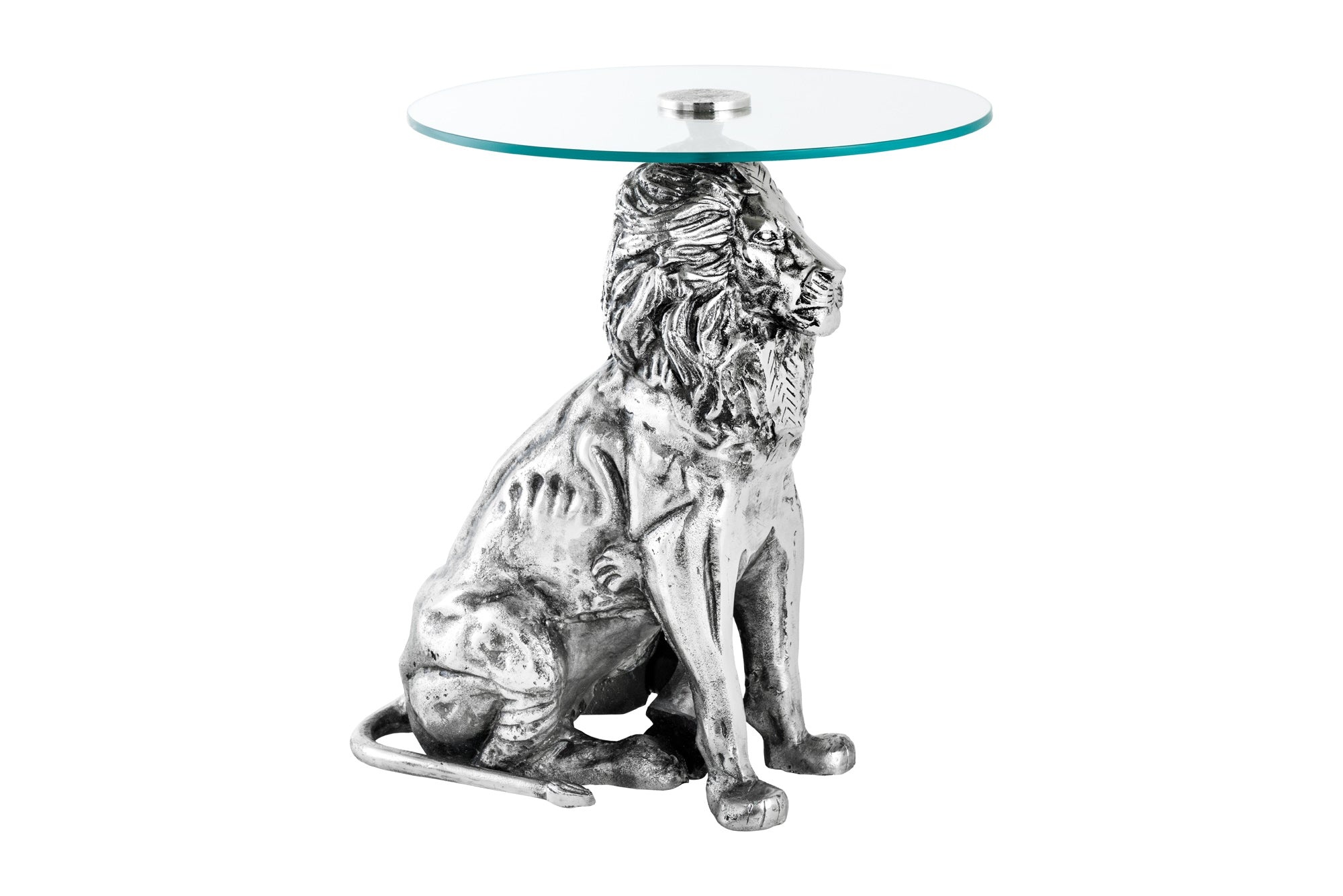 Side table WILDLIFE LION 60cm antique silver - 44826