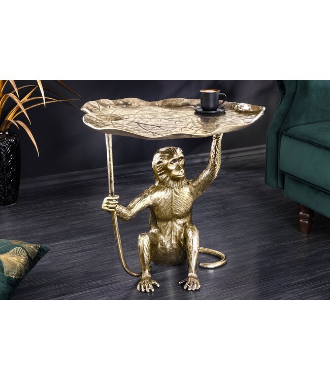 Invicta Interior Design Bijzettafel WILDLIFE MONKEY 60cm goud antiek metaal handgemaakt - 44835