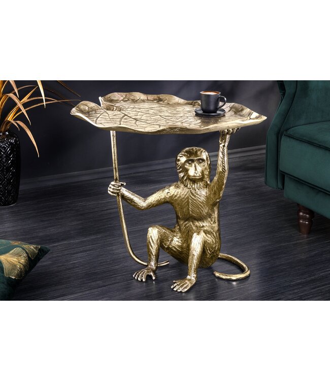 Invicta Interior Design Bijzettafel WILDLIFE MONKEY 60cm goud antiek metaal handgemaakt - 44835