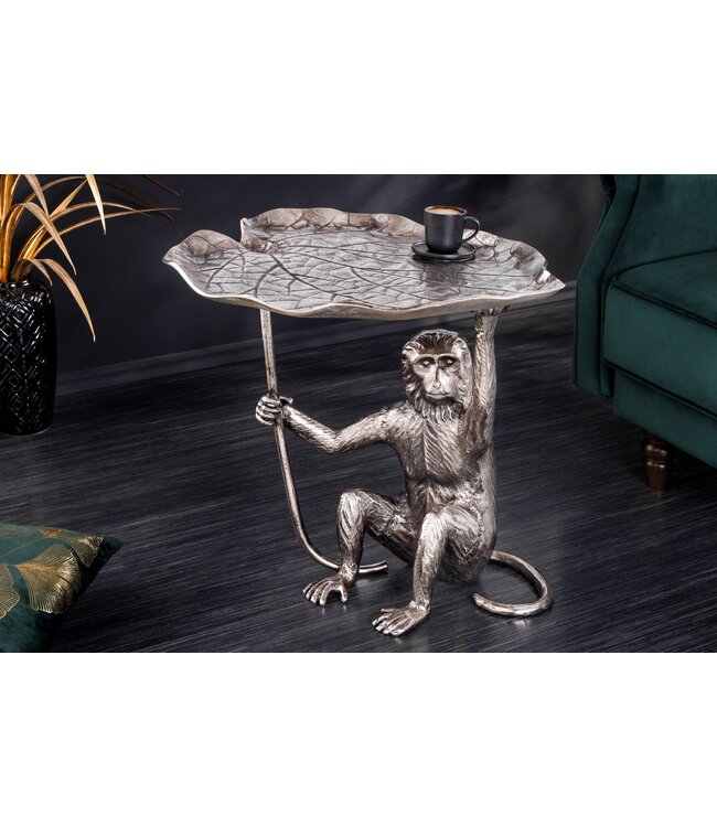 Invicta Interior Design Bijzettafel WILDLIFE MONKEY 60cm Zilver Metaal Handgemaakt - 44836