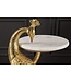 Invicta Interior Ronde bijzettafel WILDLIFE PEACOCK 75cm Goud Antiek Wit Metaal Marmeren Pauw Sculptuur - 44828