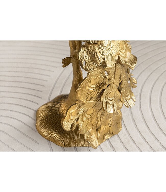 Invicta Interior Ronde bijzettafel WILDLIFE PEACOCK 75cm Goud Antiek Wit Metaal Marmeren Pauw Sculptuur - 44828