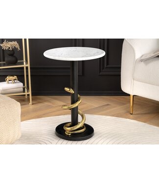 Invicta Interior Ronde bijzettafel WILDLIFE SNAKE 55cm Wit Marmer Goud Zwart Slang Sculptuur - 44831