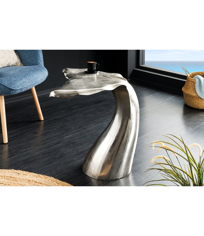 Invicta Interior Design Bijzettafel WILDLIFE Whale Fin 60cm zilver metaal handgemaakt - 44842