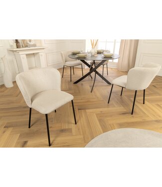 Invicta Interior Design stoel LYON beige corduroy zwarte metalen poten - 44961