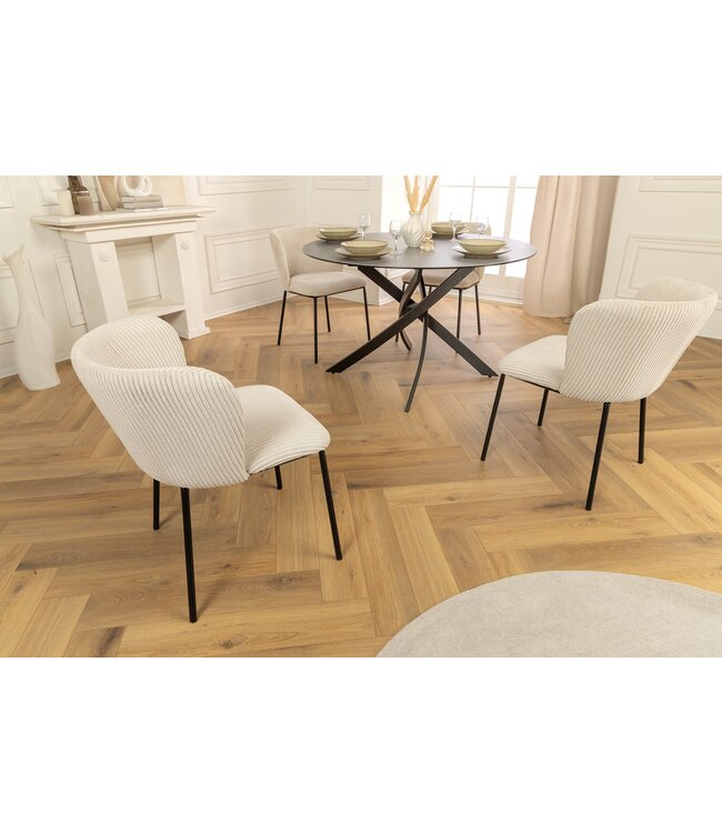 Invicta Interior Design stoel LYON beige corduroy zwarte metalen poten - 44961