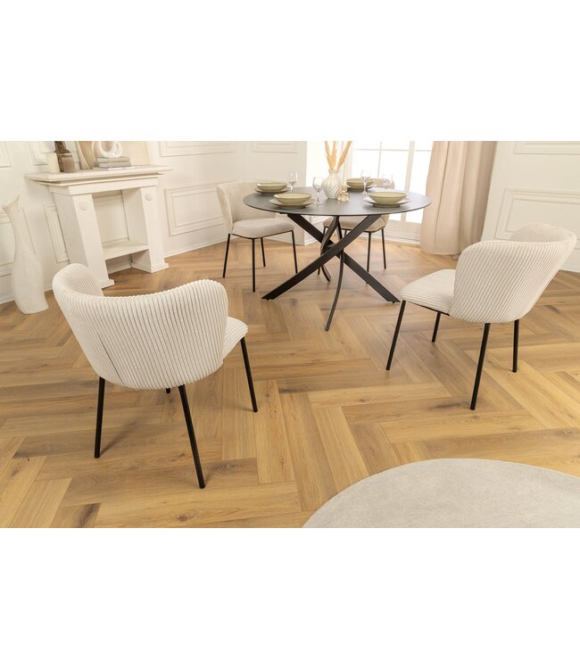 Invicta Interior Design stoel LYON beige corduroy zwarte metalen poten - 44961