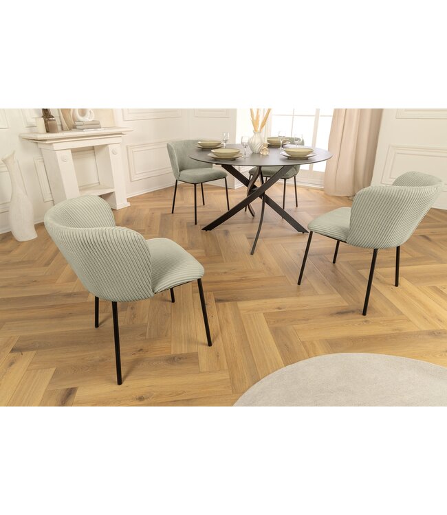Invicta Interior Design Stoel LYON mint corduroy zwarte metalen poten - 44963
