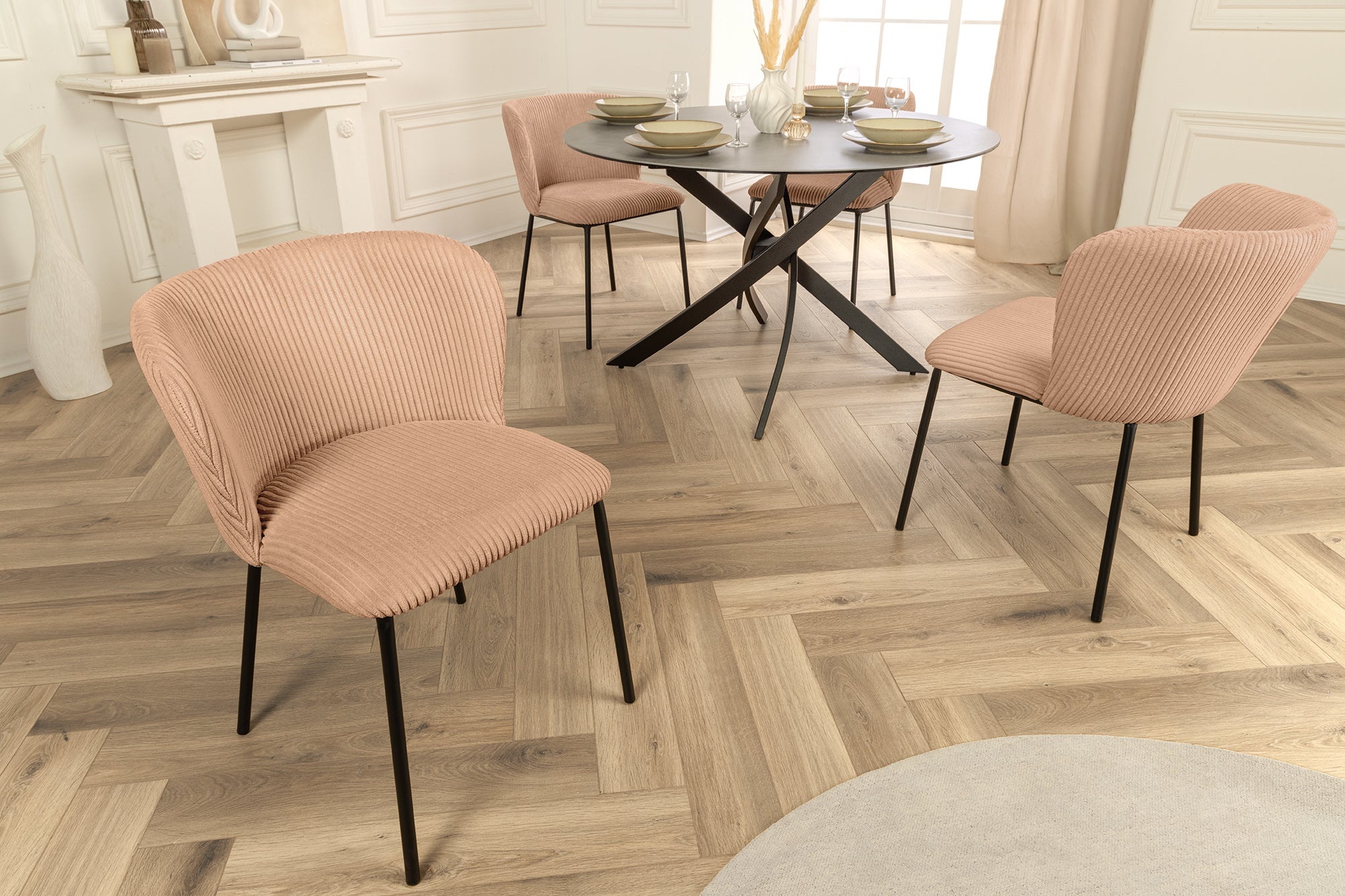 Design Stoel LYON Roze Corduroy Zwart Metalen Poten - 44962 afbeelding