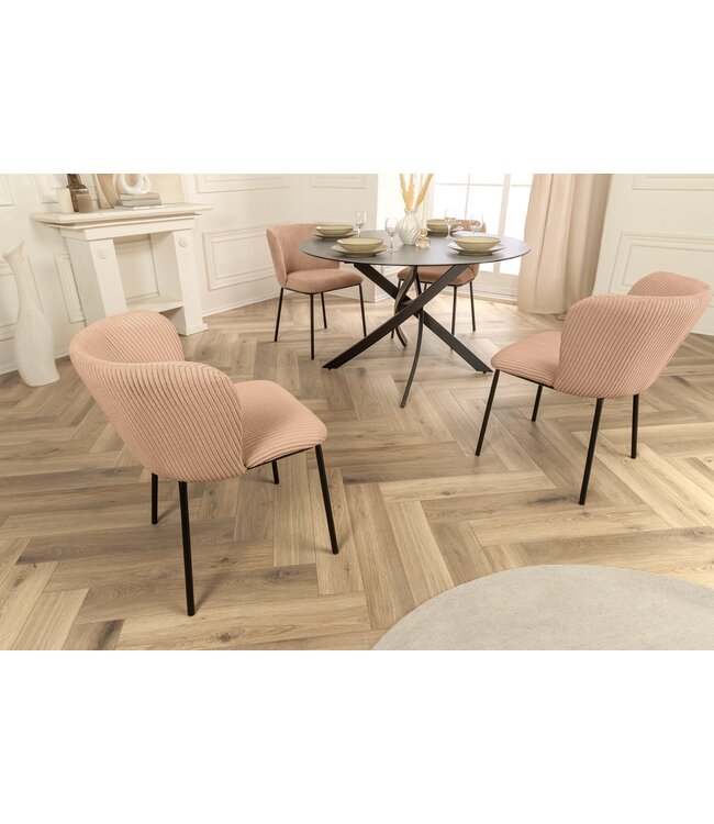 Invicta Interior Design Stoel LYON Roze Corduroy Zwart Metalen Poten - 44962