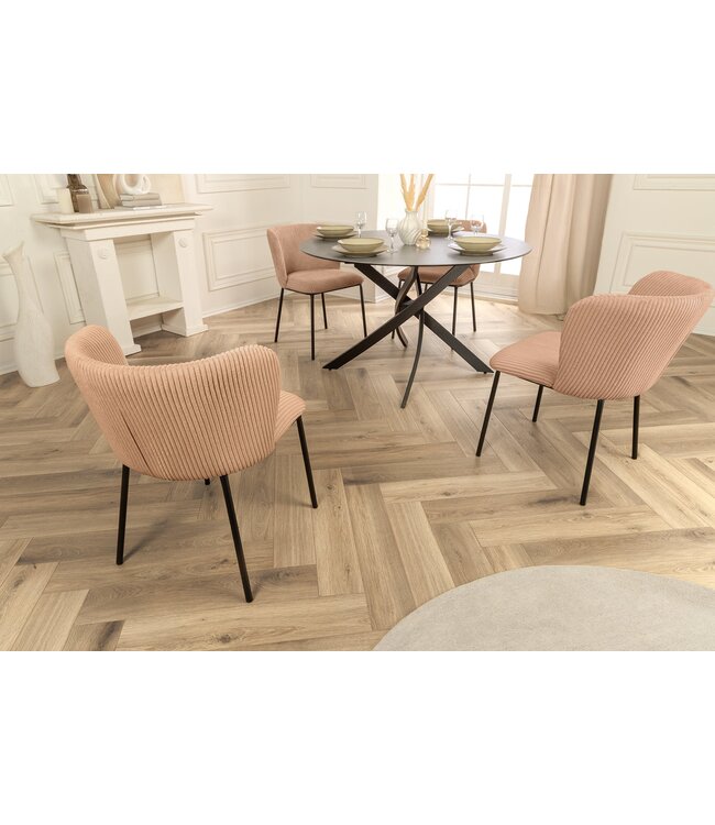 Invicta Interior Design Stoel LYON Roze Corduroy Zwart Metalen Poten - 44962