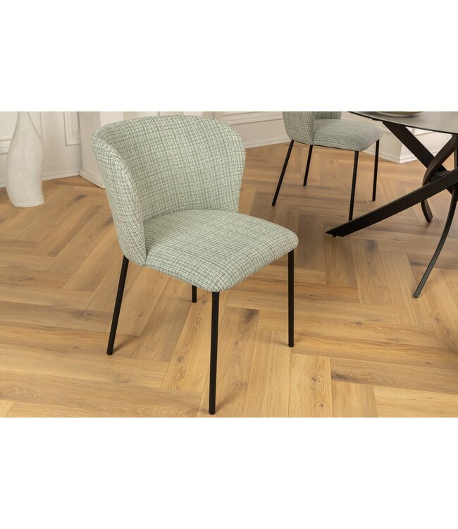 Invicta Interior Design stoel LYON groen-roze geruite bouclé zwarte metalen poten - 44958