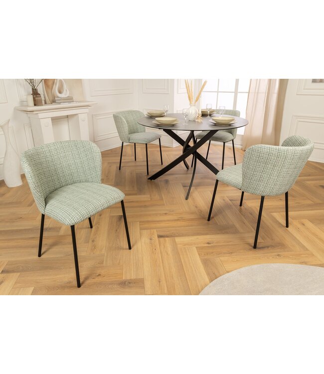 Invicta Interior Design stoel LYON groen-roze geruite bouclé zwarte metalen poten - 44958