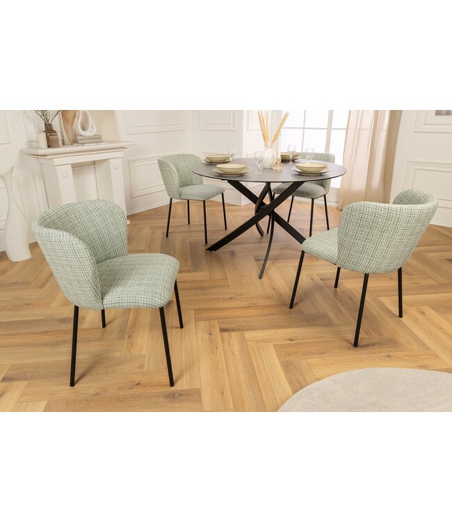 Invicta Interior Design stoel LYON groen-roze geruite bouclé zwarte metalen poten - 44958