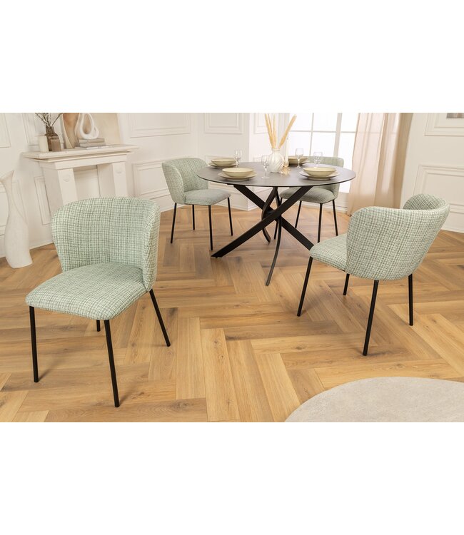 Invicta Interior Design stoel LYON groen-roze geruite bouclé zwarte metalen poten - 44958