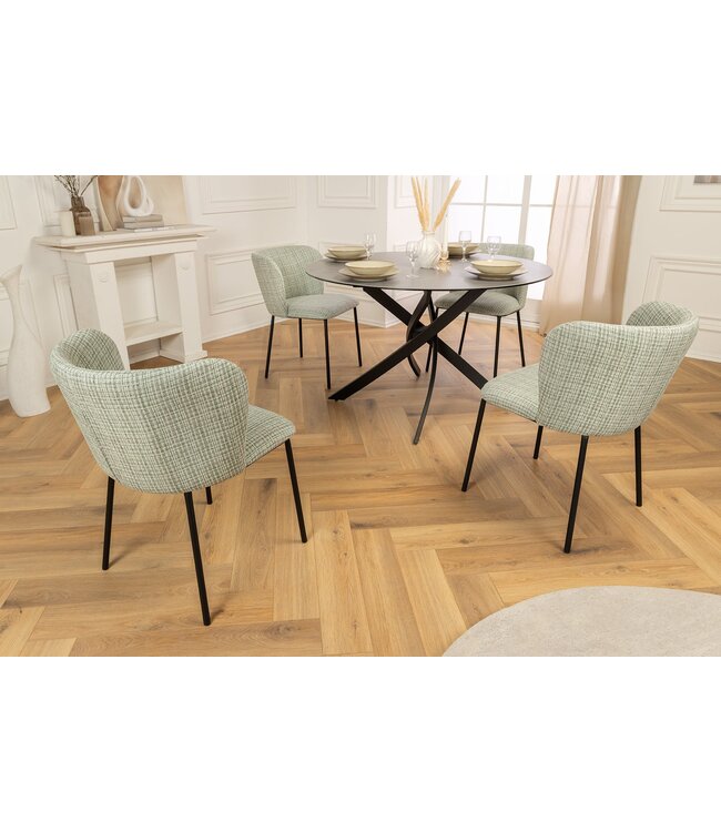 Invicta Interior Design stoel LYON groen-roze geruite bouclé zwarte metalen poten - 44958