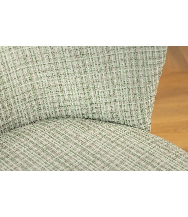 Invicta Interior Design stoel LYON groen-roze geruite bouclé zwarte metalen poten - 44958