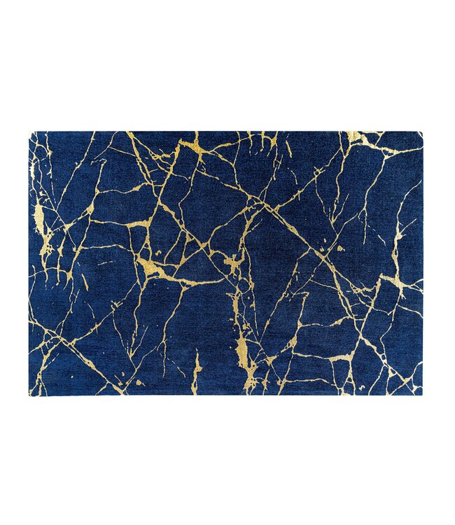 Invicta Interior Design Tapijt MARBLE 240x160cm Royal Blue Gold Marble Look Flatweave - 44432