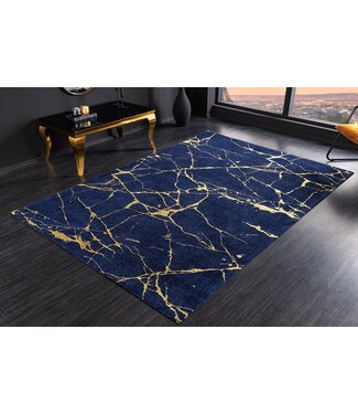 Invicta Interior Design Tapijt MARBLE 240x160cm Royal Blue Gold Marble Look Flatweave - 44432