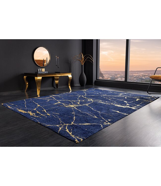 Invicta Interior Design Tapijt MARBLE 240x160cm Royal Blue Gold Marble Look Flatweave - 44432